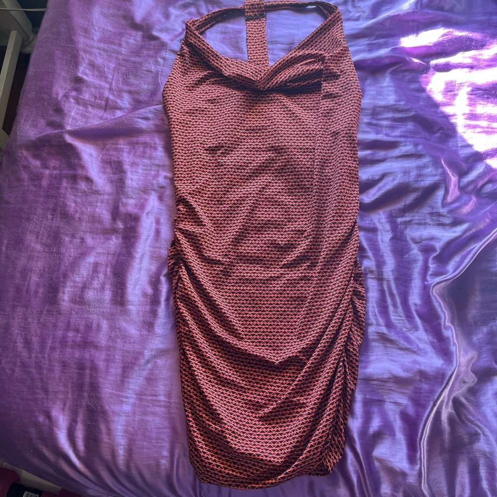 Pink and black triangle print dress